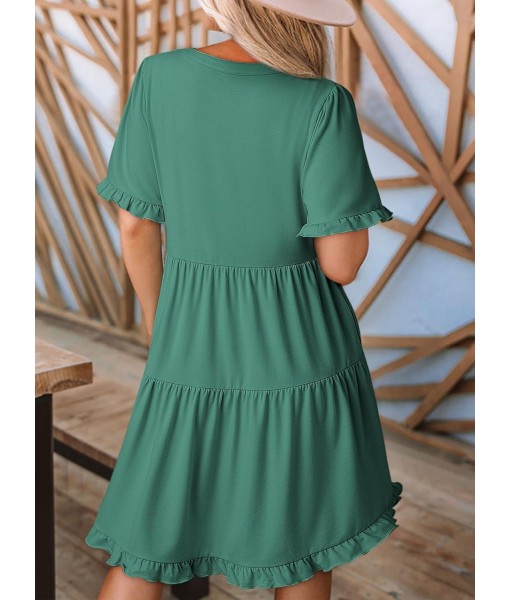 Dokotoo Womens Dresses 2025 Summer Spring V Neck Short Sleeve Casual A Line Flowy Swing Shift Dress Mini Dress