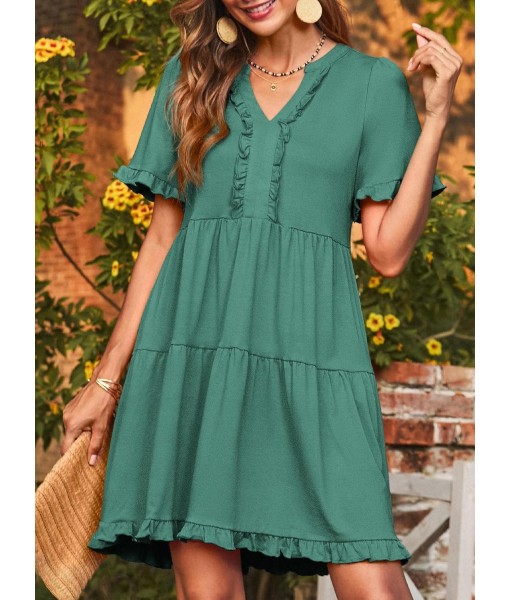 Dokotoo Womens Dresses 2025 Summer Spring V Neck Short Sleeve Casual A Line Flowy Swing Shift Dress Mini Dress