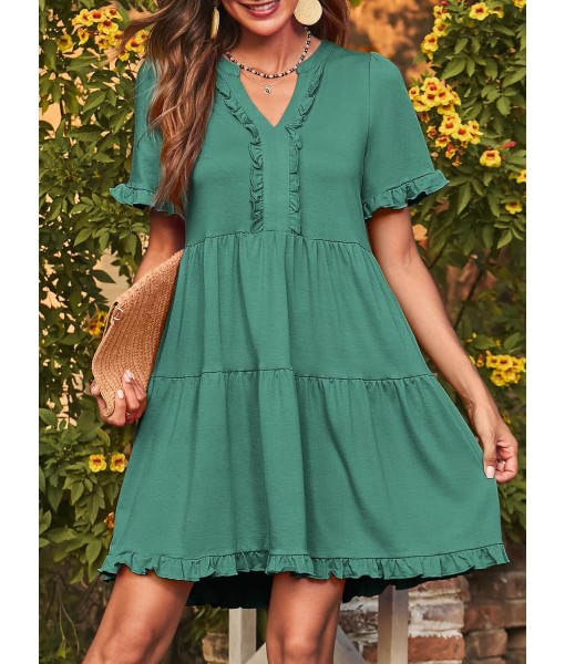 Dokotoo Womens Dresses 2025 Summer Spring V Neck Short Sleeve Casual A Line Flowy Swing Shift Dress Mini Dress