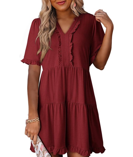 Dokotoo Womens Dresses 2025 Summer Spring V Neck Short Sleeve Casual A Line Flowy Swing Shift Dress Mini Dress