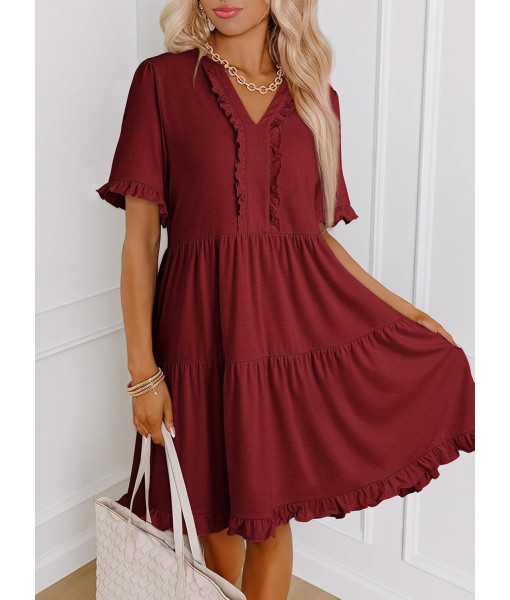 Dokotoo Womens Dresses 2025 Summer Spring V Neck Short Sleeve Casual A Line Flowy Swing Shift Dress Mini Dress