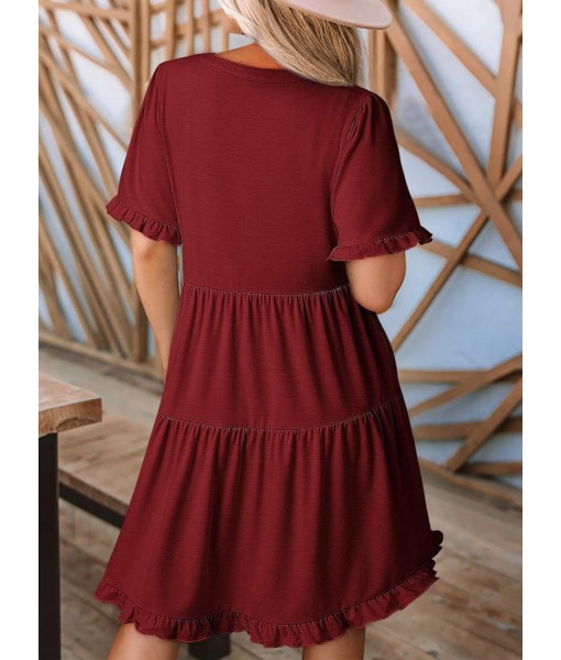 Dokotoo Womens Dresses 2025 Summer Spring V Neck Short Sleeve Casual A Line Flowy Swing Shift Dress Mini Dress