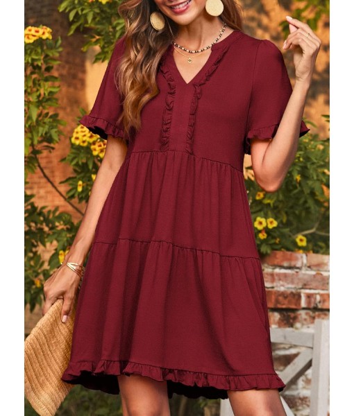 Dokotoo Womens Dresses 2025 Summer Spring V Neck Short Sleeve Casual A Line Flowy Swing Shift Dress Mini Dress