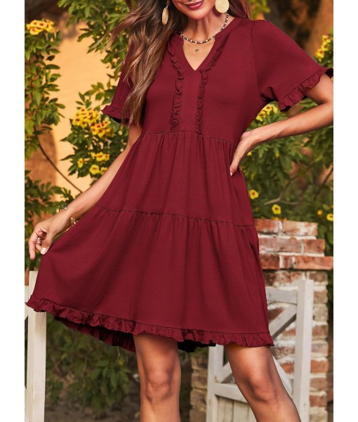 Dokotoo Womens Dresses 2025 Summer Spring V Neck Short Sleeve Casual A Line Flowy Swing Shift Dress Mini Dress