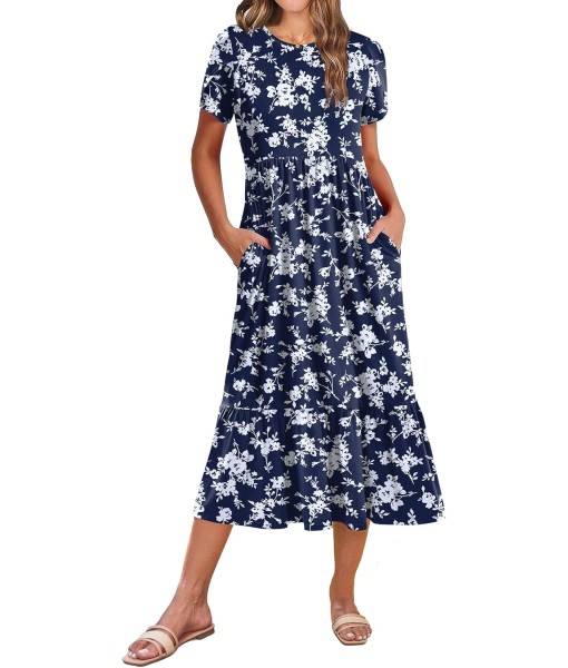 Zeagoo Women Summer Midi A Line Dress Short Sleeve Casual Flowy Tiered Beach Long Sundress with Pockets 2025 Vacation Travel
