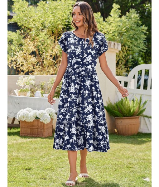 Zeagoo Women Summer Midi A Line Dress Short Sleeve Casual Flowy Tiered Beach Long Sundress with Pockets 2025 Vacation Travel