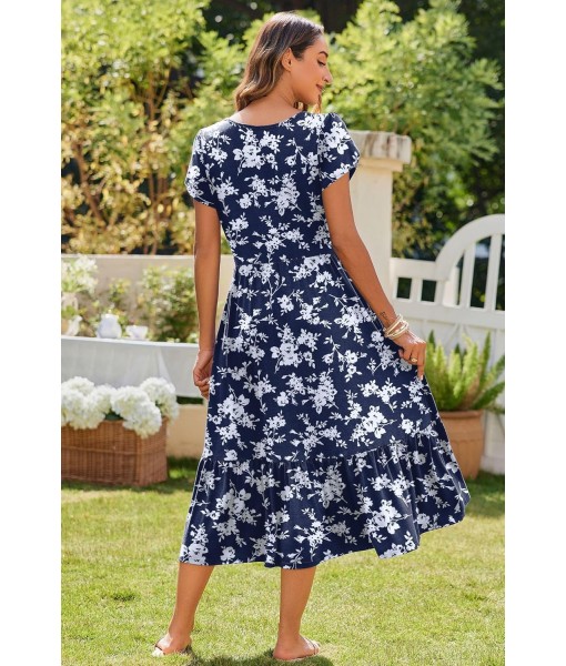 Zeagoo Women Summer Midi A Line Dress Short Sleeve Casual Flowy Tiered Beach Long Sundress with Pockets 2025 Vacation Travel
