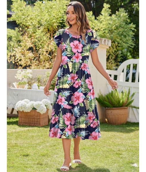 Zeagoo Women Summer Midi A Line Dress Short Sleeve Casual Flowy Tiered Beach Long Sundress with Pockets 2025 Vacation Travel