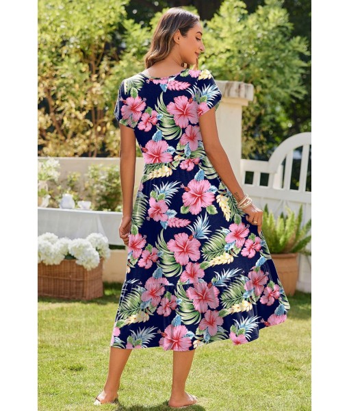 Zeagoo Women Summer Midi A Line Dress Short Sleeve Casual Flowy Tiered Beach Long Sundress with Pockets 2025 Vacation Travel