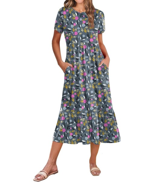 Zeagoo Women Summer Midi A Line Dress Short Sleeve Casual Flowy Tiered Beach Long Sundress with Pockets 2025 Vacation Travel