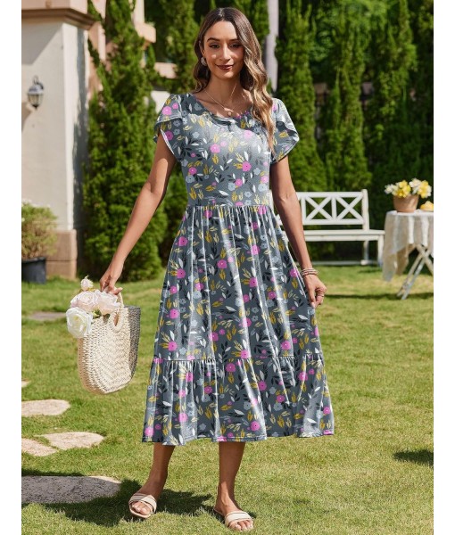 Zeagoo Women Summer Midi A Line Dress Short Sleeve Casual Flowy Tiered Beach Long Sundress with Pockets 2025 Vacation Travel