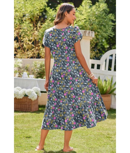 Zeagoo Women Summer Midi A Line Dress Short Sleeve Casual Flowy Tiered Beach Long Sundress with Pockets 2025 Vacation Travel