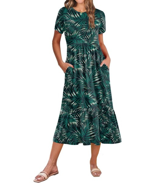 Zeagoo Women Summer Midi A Line Dress Short Sleeve Casual Flowy Tiered Beach Long Sundress with Pockets 2025 Vacation Travel