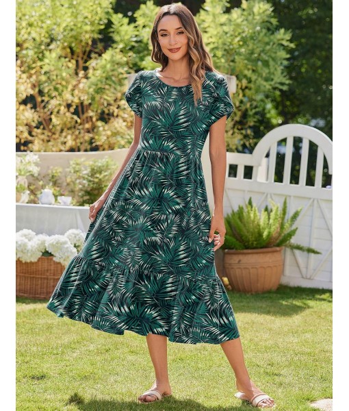Zeagoo Women Summer Midi A Line Dress Short Sleeve Casual Flowy Tiered Beach Long Sundress with Pockets 2025 Vacation Travel