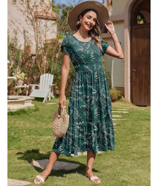 Zeagoo Women Summer Midi A Line Dress Short Sleeve Casual Flowy Tiered Beach Long Sundress with Pockets 2025 Vacation Travel