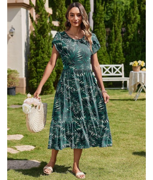 Zeagoo Women Summer Midi A Line Dress Short Sleeve Casual Flowy Tiered Beach Long Sundress with Pockets 2025 Vacation Travel
