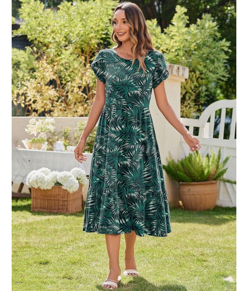 Zeagoo Women Summer Midi A Line Dress Short Sleeve Casual Flowy Tiered Beach Long Sundress with Pockets 2025 Vacation Travel