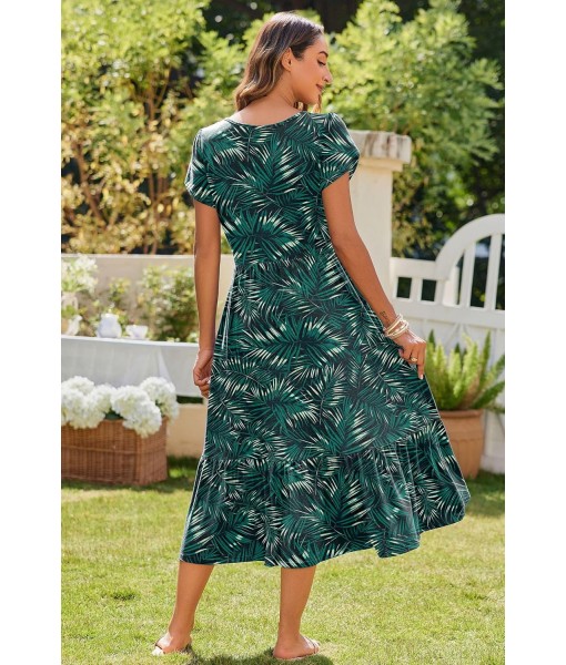 Zeagoo Women Summer Midi A Line Dress Short Sleeve Casual Flowy Tiered Beach Long Sundress with Pockets 2025 Vacation Travel