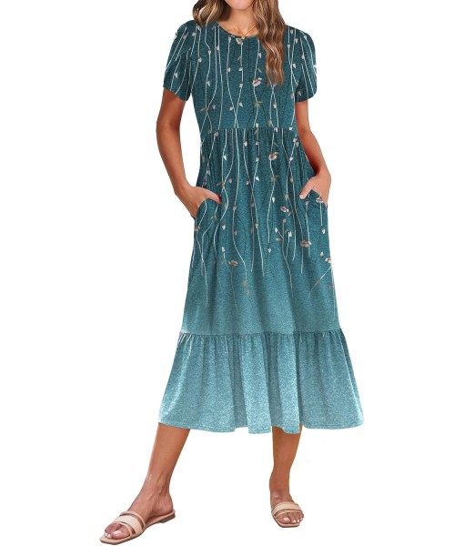 Zeagoo Women Summer Midi A Line Dress Short Sleeve Casual Flowy Tiered Beach Long Sundress with Pockets 2025 Vacation Travel