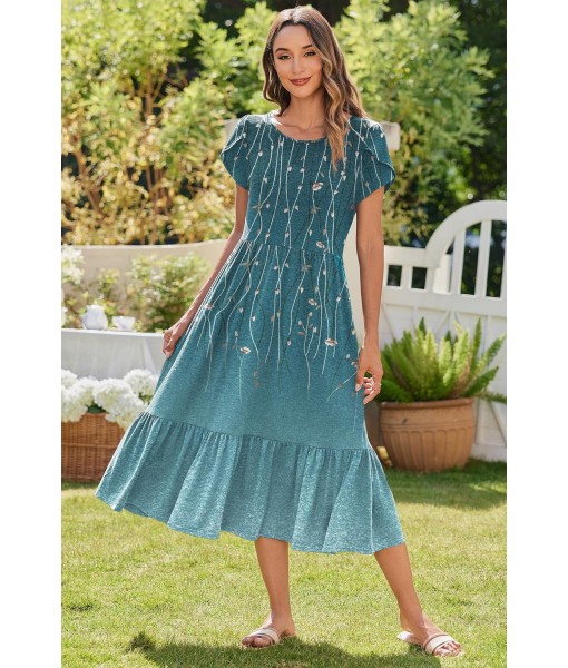 Zeagoo Women Summer Midi A Line Dress Short Sleeve Casual Flowy Tiered Beach Long Sundress with Pockets 2025 Vacation Travel