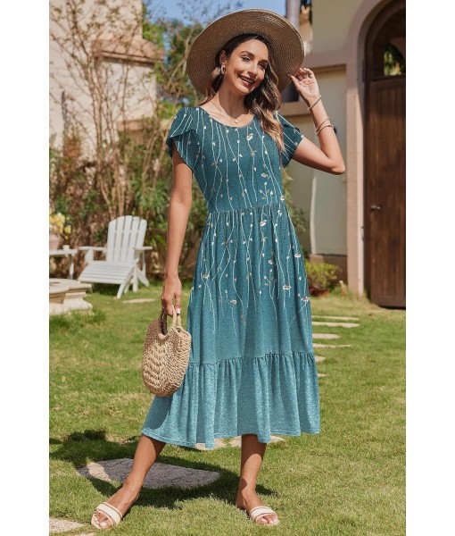 Zeagoo Women Summer Midi A Line Dress Short Sleeve Casual Flowy Tiered Beach Long Sundress with Pockets 2025 Vacation Travel