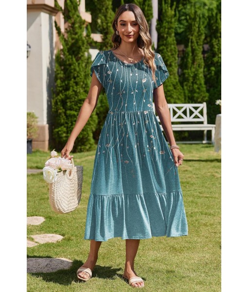 Zeagoo Women Summer Midi A Line Dress Short Sleeve Casual Flowy Tiered Beach Long Sundress with Pockets 2025 Vacation Travel