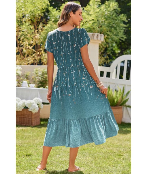 Zeagoo Women Summer Midi A Line Dress Short Sleeve Casual Flowy Tiered Beach Long Sundress with Pockets 2025 Vacation Travel