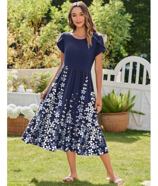 Zeagoo Women Summer Midi A Line Dress Short Sleeve Casual Flowy Tiered Beach Long Sundress with Pockets 2025 Vacation Travel