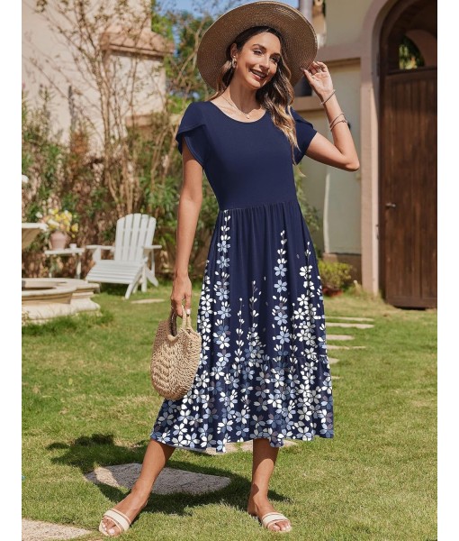 Zeagoo Women Summer Midi A Line Dress Short Sleeve Casual Flowy Tiered Beach Long Sundress with Pockets 2025 Vacation Travel