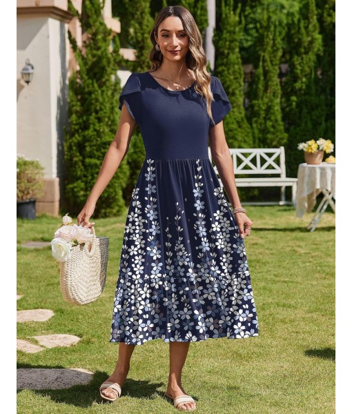 Zeagoo Women Summer Midi A Line Dress Short Sleeve Casual Flowy Tiered Beach Long Sundress with Pockets 2025 Vacation Travel