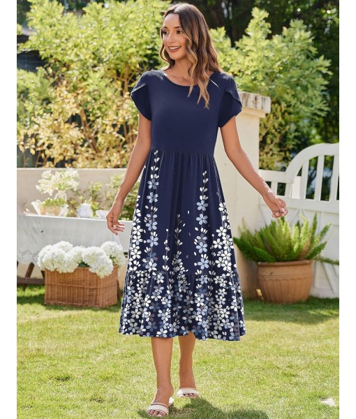 Zeagoo Women Summer Midi A Line Dress Short Sleeve Casual Flowy Tiered Beach Long Sundress with Pockets 2025 Vacation Travel