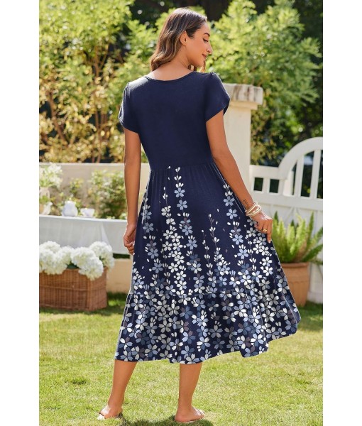Zeagoo Women Summer Midi A Line Dress Short Sleeve Casual Flowy Tiered Beach Long Sundress with Pockets 2025 Vacation Travel