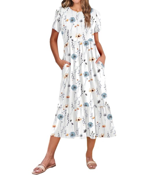 Zeagoo Women Summer Midi A Line Dress Short Sleeve Casual Flowy Tiered Beach Long Sundress with Pockets 2025 Vacation Travel