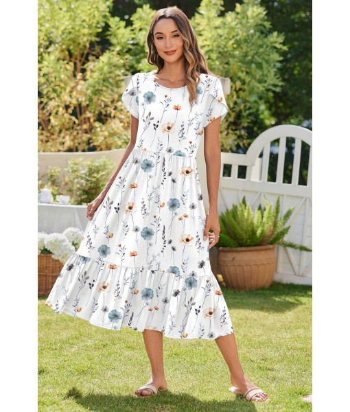 Zeagoo Women Summer Midi A Line Dress Short Sleeve Casual Flowy Tiered Beach Long Sundress with Pockets 2025 Vacation Travel