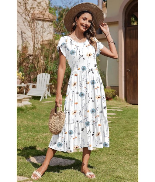 Zeagoo Women Summer Midi A Line Dress Short Sleeve Casual Flowy Tiered Beach Long Sundress with Pockets 2025 Vacation Travel