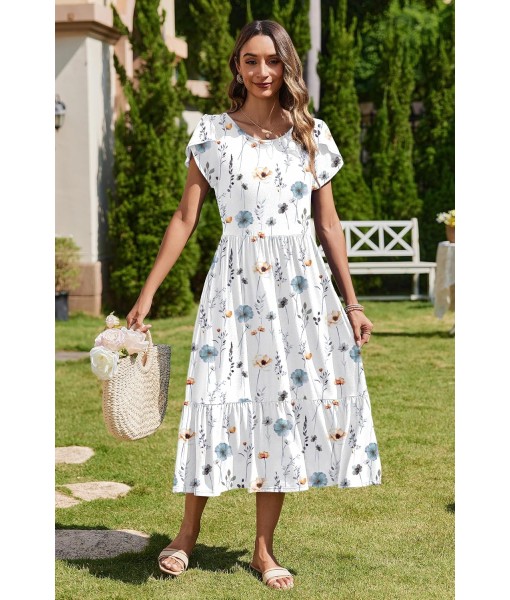 Zeagoo Women Summer Midi A Line Dress Short Sleeve Casual Flowy Tiered Beach Long Sundress with Pockets 2025 Vacation Travel