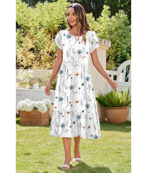 Zeagoo Women Summer Midi A Line Dress Short Sleeve Casual Flowy Tiered Beach Long Sundress with Pockets 2025 Vacation Travel