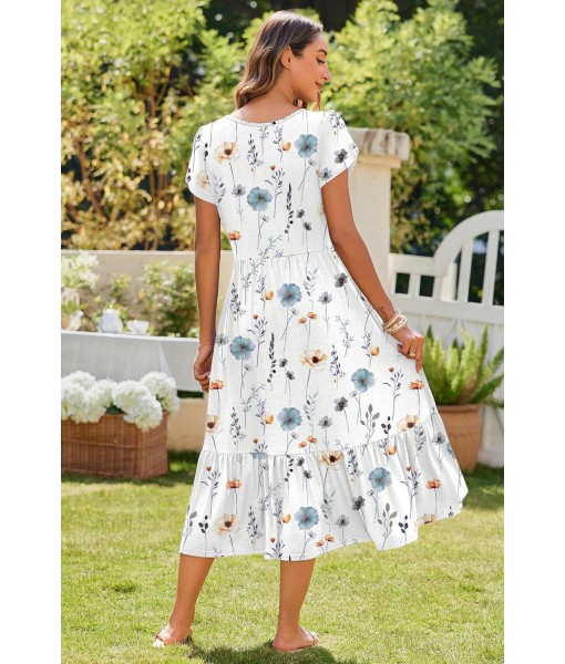 Zeagoo Women Summer Midi A Line Dress Short Sleeve Casual Flowy Tiered Beach Long Sundress with Pockets 2025 Vacation Travel