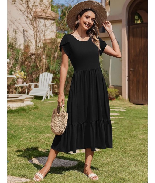Zeagoo Women Summer Midi A Line Dress Short Sleeve Casual Flowy Tiered Beach Long Sundress with Pockets 2025 Vacation Travel