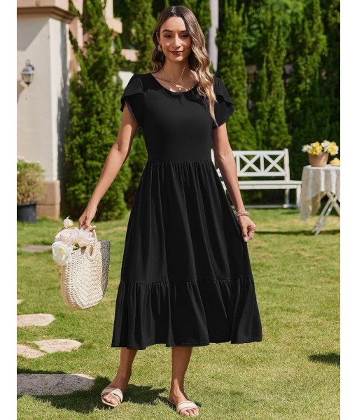 Zeagoo Women Summer Midi A Line Dress Short Sleeve Casual Flowy Tiered Beach Long Sundress with Pockets 2025 Vacation Travel