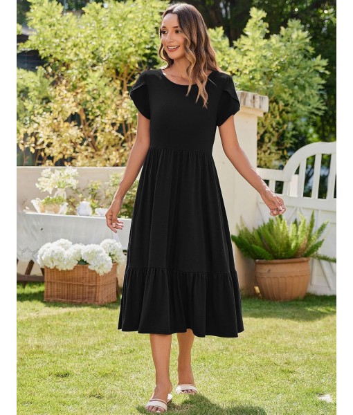 Zeagoo Women Summer Midi A Line Dress Short Sleeve Casual Flowy Tiered Beach Long Sundress with Pockets 2025 Vacation Travel