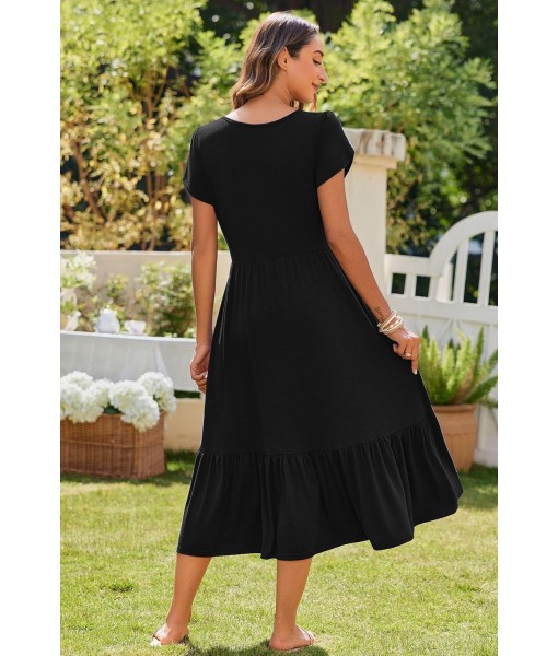 Zeagoo Women Summer Midi A Line Dress Short Sleeve Casual Flowy Tiered Beach Long Sundress with Pockets 2025 Vacation Travel