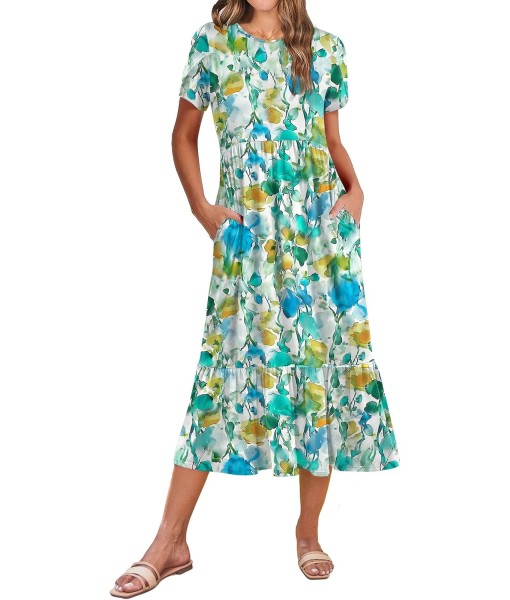 Zeagoo Women Summer Midi A Line Dress Short Sleeve Casual Flowy Tiered Beach Long Sundress with Pockets 2025 Vacation Travel