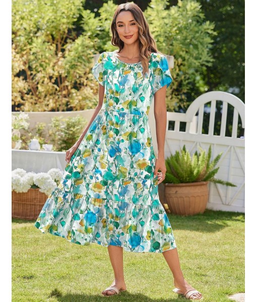 Zeagoo Women Summer Midi A Line Dress Short Sleeve Casual Flowy Tiered Beach Long Sundress with Pockets 2025 Vacation Travel