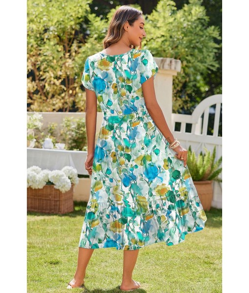 Zeagoo Women Summer Midi A Line Dress Short Sleeve Casual Flowy Tiered Beach Long Sundress with Pockets 2025 Vacation Travel