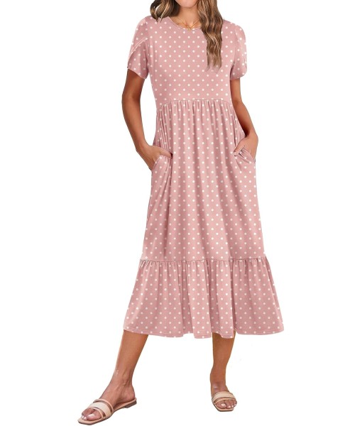 Zeagoo Women Summer Midi A Line Dress Short Sleeve Casual Flowy Tiered Beach Long Sundress with Pockets 2025 Vacation Travel