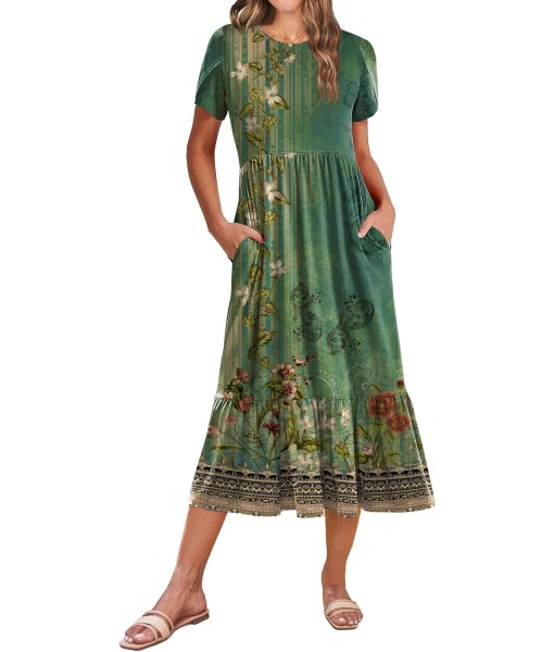 Zeagoo Women Summer Midi A Line Dress Short Sleeve Casual Flowy Tiered Beach Long Sundress with Pockets 2025 Vacation Travel