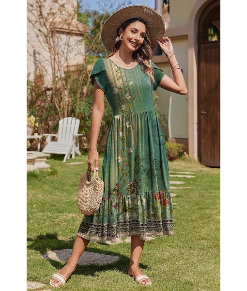 Zeagoo Women Summer Midi A Line Dress Short Sleeve Casual Flowy Tiered Beach Long Sundress with Pockets 2025 Vacation Travel
