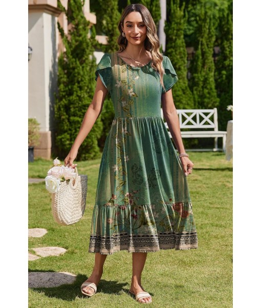 Zeagoo Women Summer Midi A Line Dress Short Sleeve Casual Flowy Tiered Beach Long Sundress with Pockets 2025 Vacation Travel