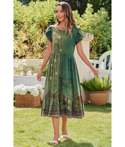Zeagoo Women Summer Midi A Line Dress Short Sleeve Casual Flowy Tiered Beach Long Sundress with Pockets 2025 Vacation Travel